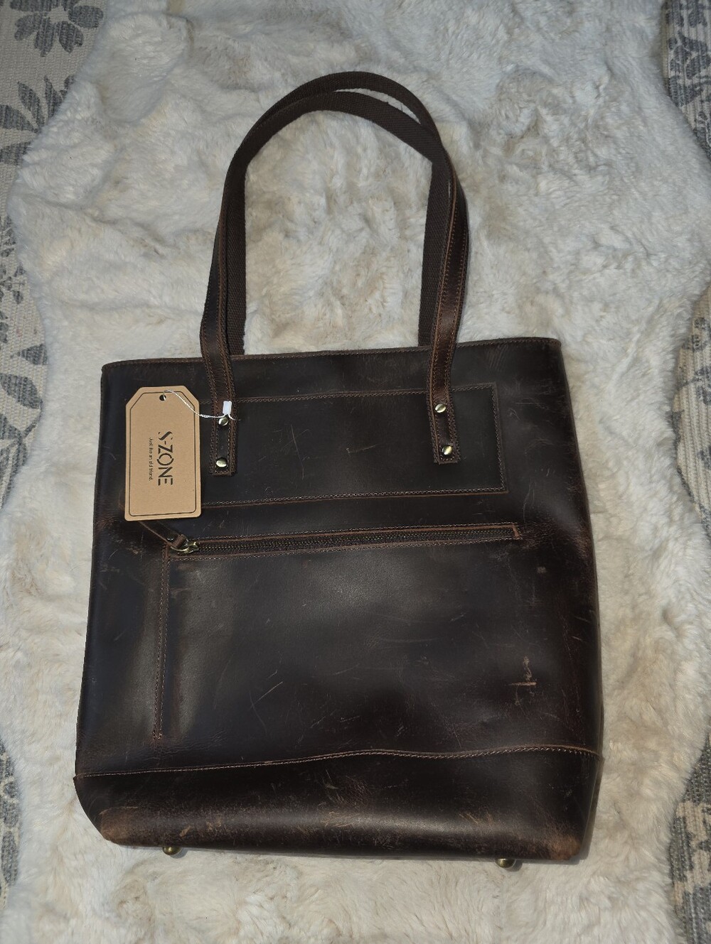 NWT S-ZONE Leather Tote Bag Vintage Style